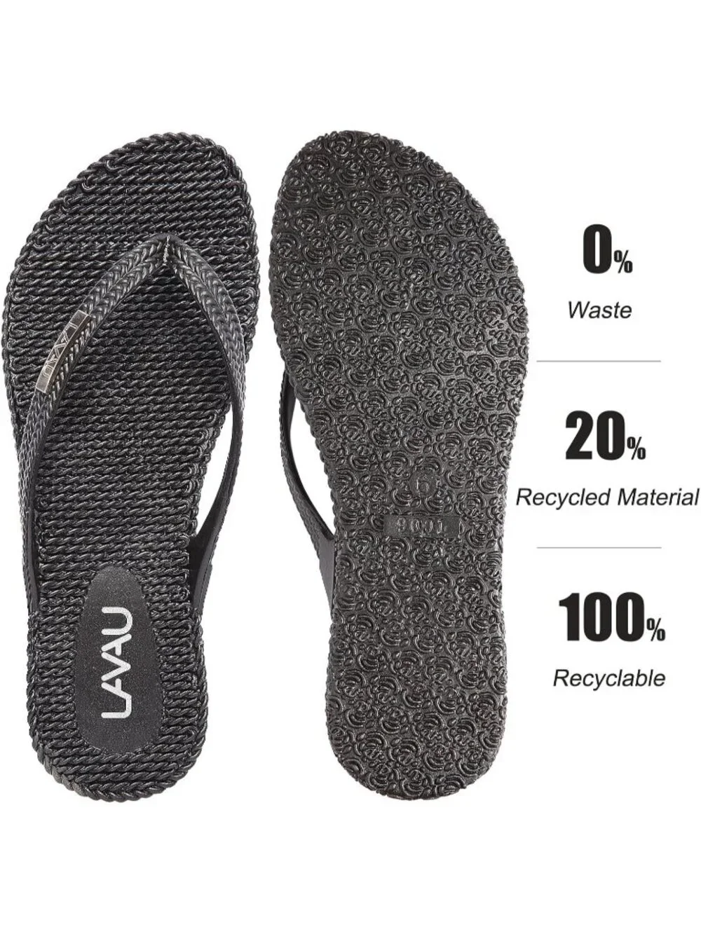 Women's Black Rubber Sole Waterproof Non Slip Flip Flops Flat Thong Sandals